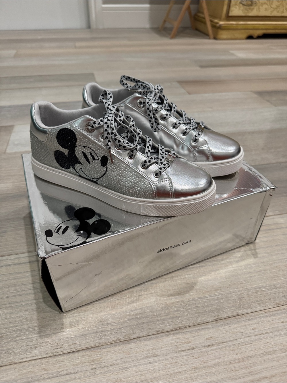 Aldo Disney: Gently Used — Silver Mickey Mouse Crystal Sneakers Size 8.5